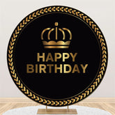 Lofaris Black Gold Crown Circle Happy Birthday Backdrop For Party